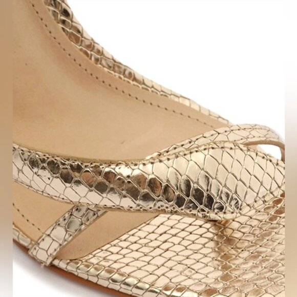 NWT Schultz COURTNEY Metallic Gold Leather snake print peep shoes heels pumps 7B - Picture 5 of 9